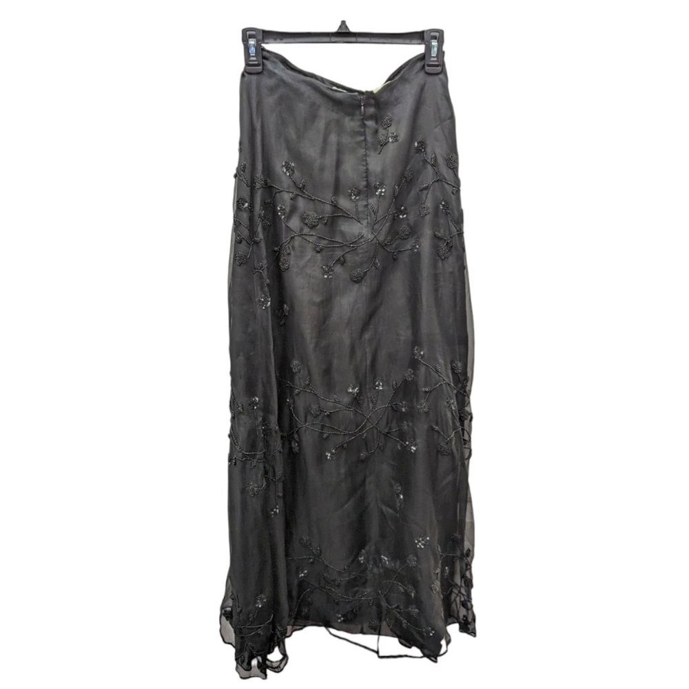 Armani Collezioni Black Silk Maxi Long Skirt Beaded Sequins A-Line Lined Size 2